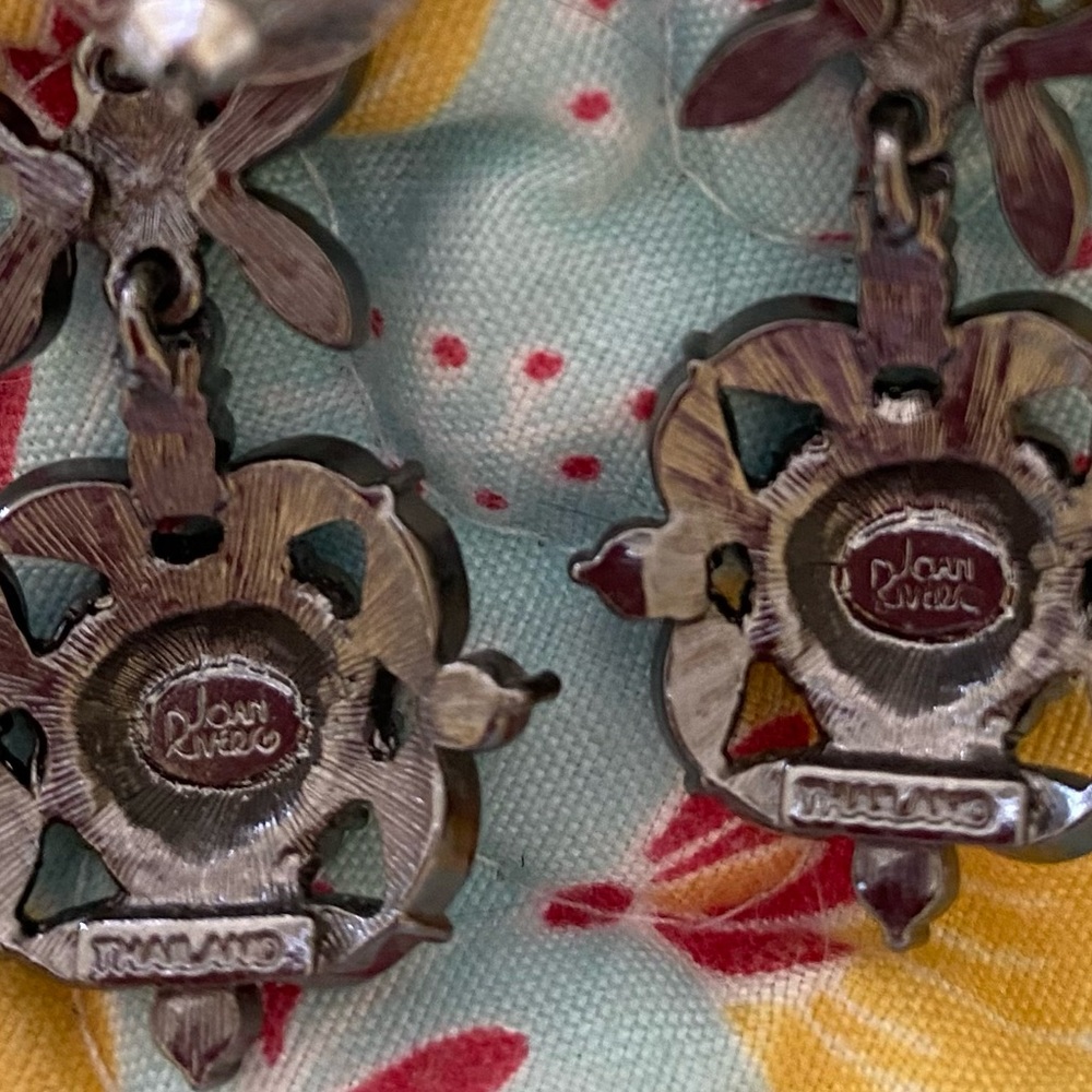 JOAN RIVERS TEAL CRYSTAL FLORAL DREAM PIERCED EARRINGS - Picture 8 of 10